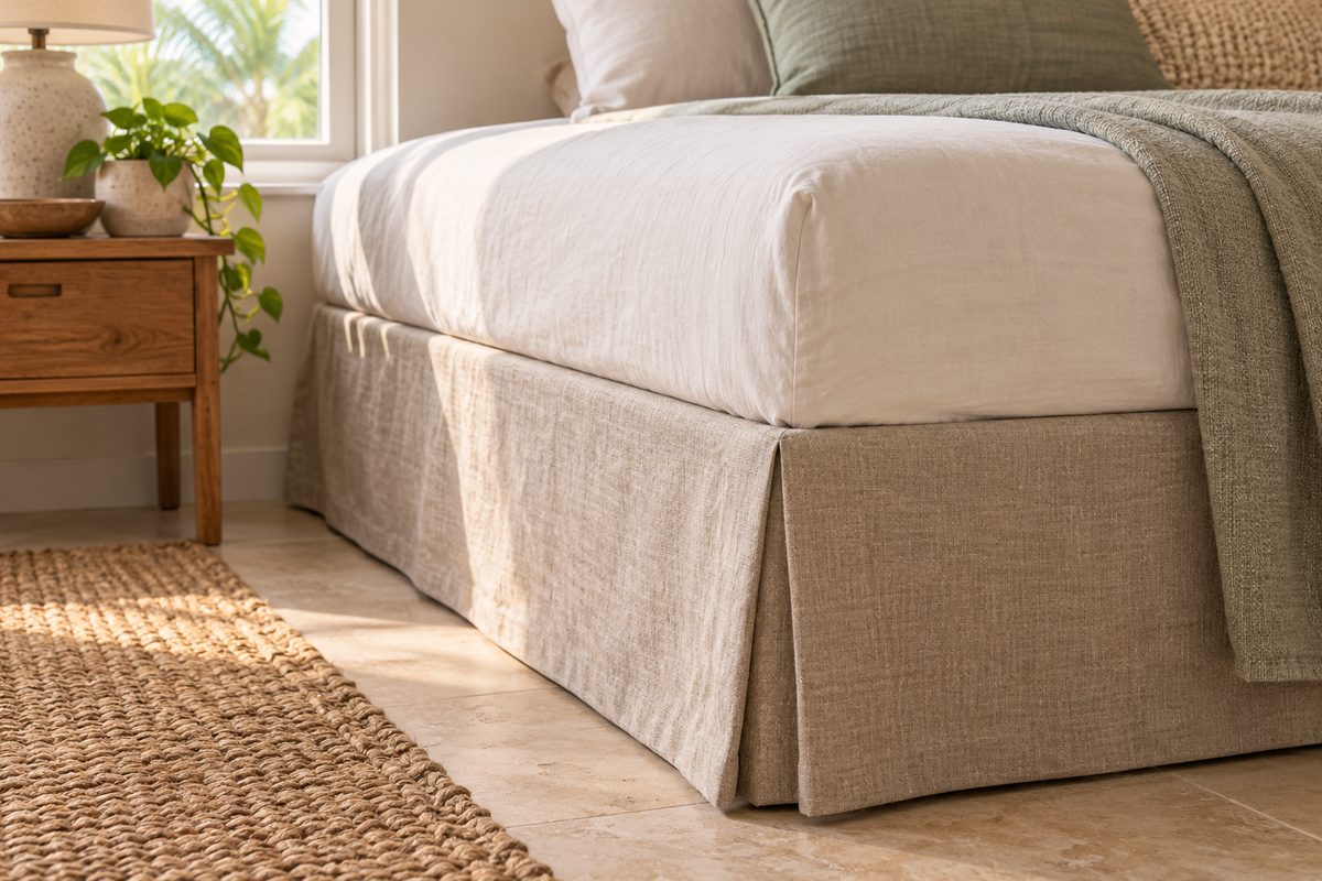 Deep corner elastic gusset fitted taut over a mattress corner