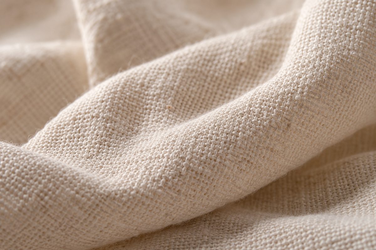 Extreme macro view of tight 300-count cotton percale weave